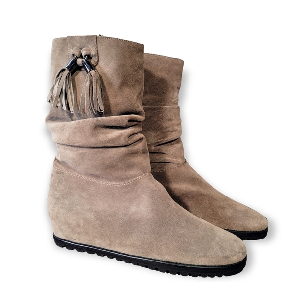 Stuart Weitzman Suede Hidden Wedge Slouch Faux Fur Lined Winter Boots Size 11 - Picture 1 of 15